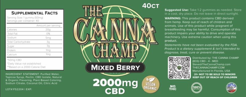 2000MG CBD Sour Gummies jar (50mg each)