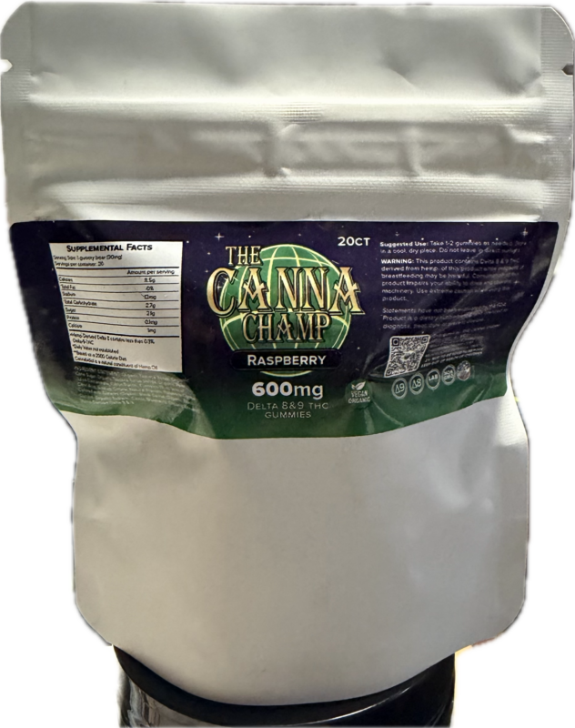 D8/D9 Raspberry THC 1:1 gummys (600 mg)